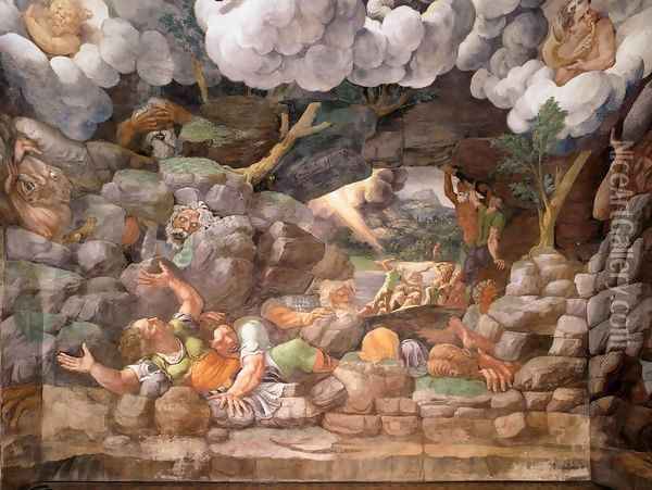 View of the Sala dei Giganti (south wall) Oil Painting - Giulio Romano (Orbetto)