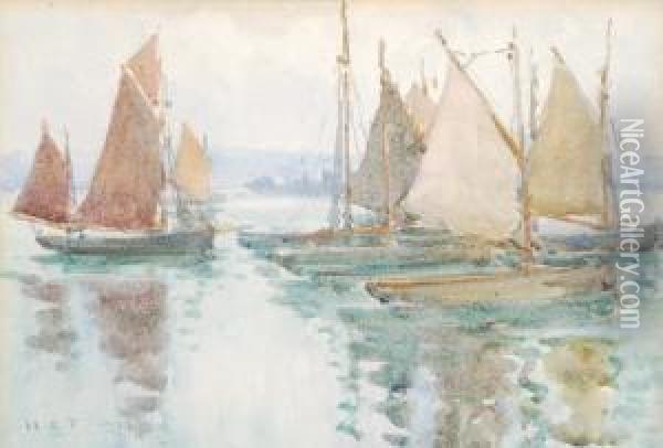 Brixham Trawlers Oil Painting - Henry Scott Tuke