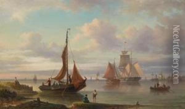 Hollandische Handels- Und Fischerschiffe In Der Mundung Der Zuidersee Bei Amsterdam Oil Painting - Elias Pieter van Bommel