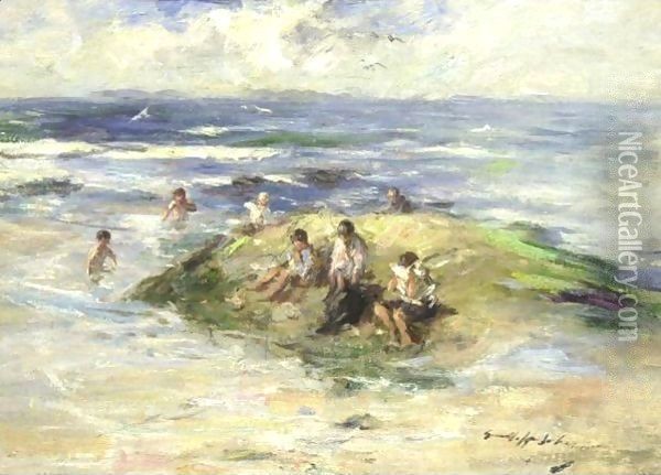 Boys Bathing, Machrihanish Oil Painting - Robert Gemmell Hutchison