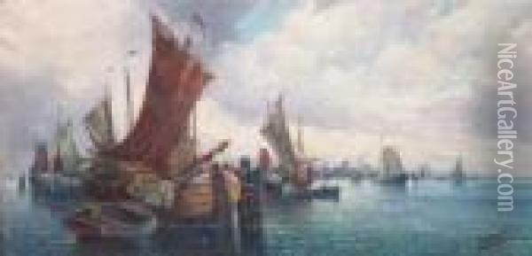 Kustenlandschaft Mit Zahlreichen Segelbooten Oil Painting - Karl Kaufmann