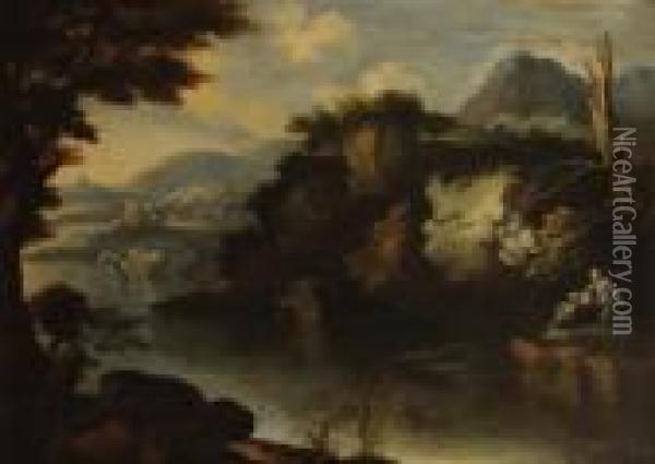 Paesaggio Fluviale Con
La Maddalena Penitente Oil Painting - Jacob De Heusch