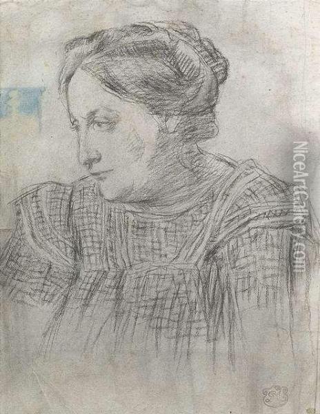 De: Portrait Of The Motherof Paul Gauguin. Charcoal And Pastel On Paper, Mounted Oncardboard. Initial Stamp. - Foxed. Minimally Stained. Slightscratches Oil Painting - Georges-Daniel de Monfreid