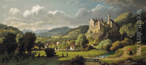 Ernte Am Fuse Einer Burg Oil Painting - Hans Brunner