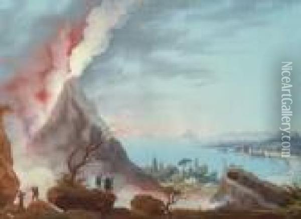 Zwei Ausbruche Des Vesuv. 1. Ausbruch Bei Tag. 2. Nachtlicher Ausbruch Oil Painting - Pierre-Jacques Volaire