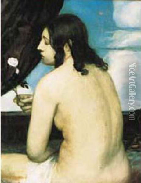 Nu De Dos A La Rose Oil Painting - Emile Bernard