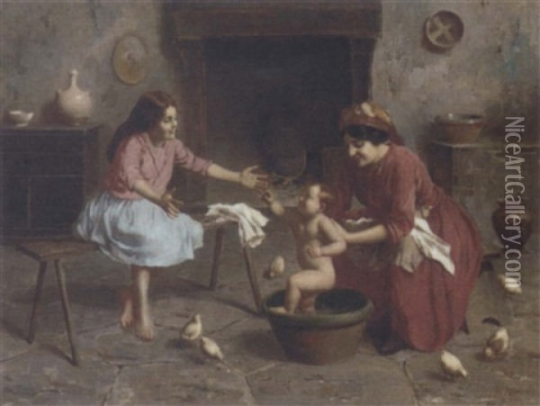 Bathtime Oil Painting - Pompeo Massani