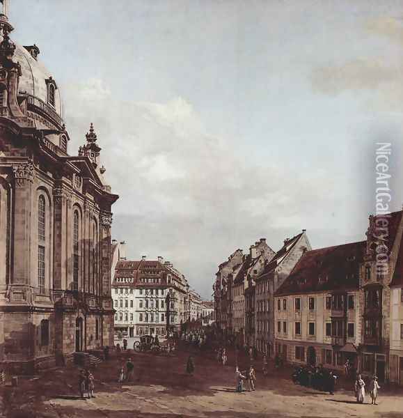 View of Dresden, the Frauenkirche Oil Painting - (Giovanni Antonio Canal) Canaletto