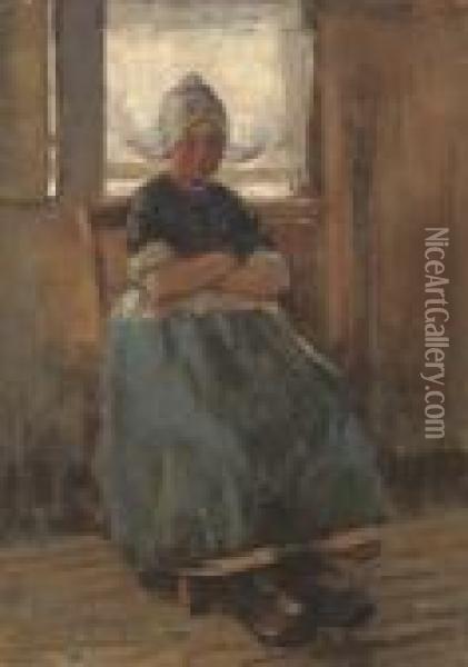 A Seated Dutch Girl Oil Painting - Robert Gemmell Hutchison