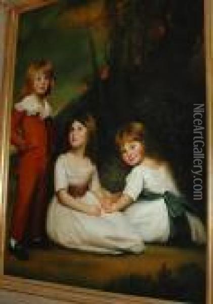A Portrait Of Three Young Children Inwoodland Oil Painting - Sir Joshua Reynolds