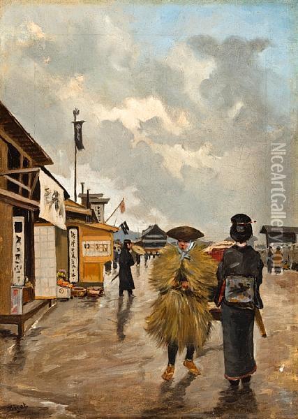 Market Day In Japan Oil Painting - Georges Ferdinand Bigot