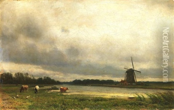 Hollandische Landschaft Oil Painting - Julius Jacobus Van De Sande Bakhuyzen