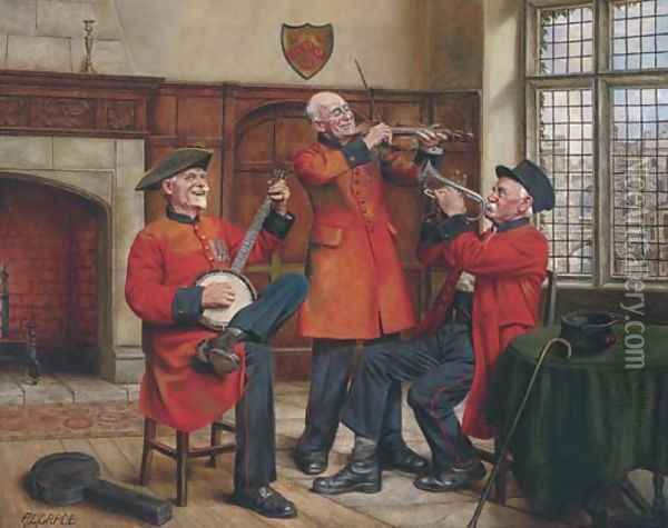 The Chelsea pensioners band practice Oil Painting - Arthur Longlands Grace