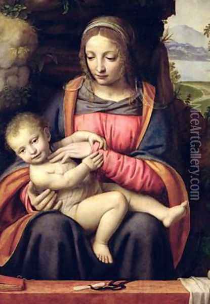 The Virgin and Child in a Landscape Oil Painting - Bernardino Luini