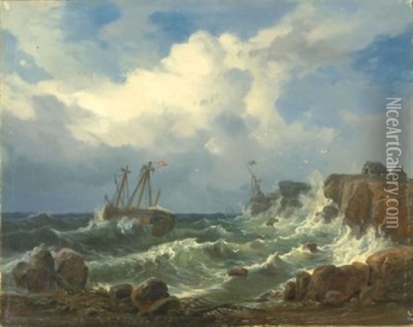 Sturm An Der Felsenkuste (after Morgenstern) Oil Painting - Wilhelm Boshart