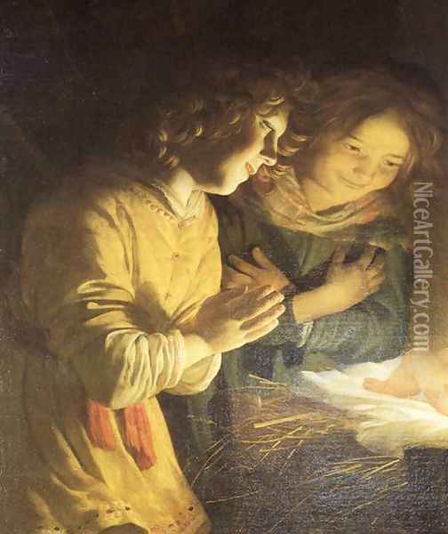 Adoration of the Child (detail) c. 1620 Oil Painting - Gerrit Van Honthorst