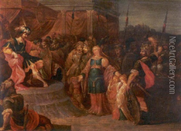 Salomon Empfangt Die Geschenke Der Konigin Von Saba Oil Painting - Hieronymus Francken the Younger