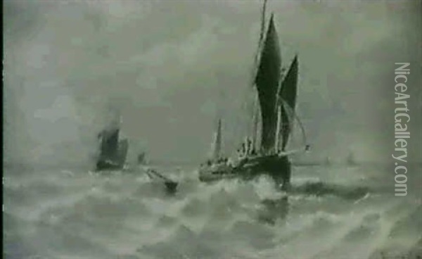Hauling Up The Sails Oil Painting - Charles Euphrasie Kuwasseg