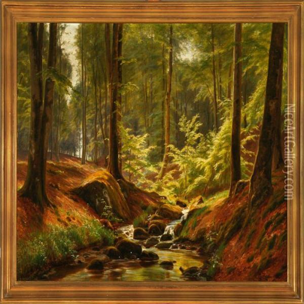 Spring Forest At Lellinge Stream Oil Painting - Christian Zacho
