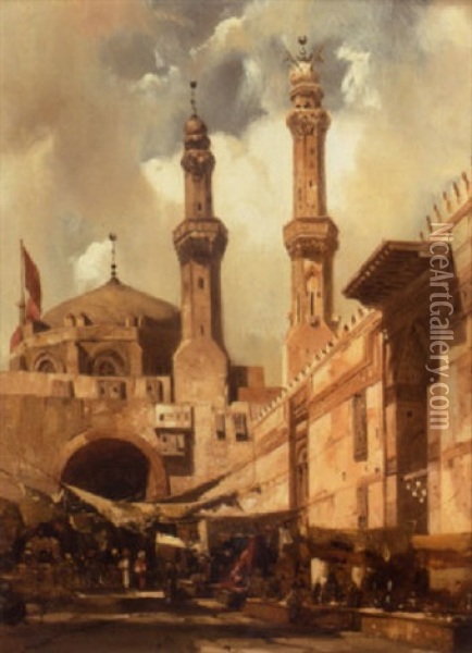 A Cairo Bazaar Oil Painting - Adrien Dauzats