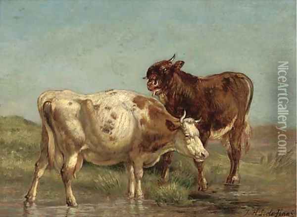 Cattle watering Oil Painting - Johannes-Hubertus-Leonardus de Haas