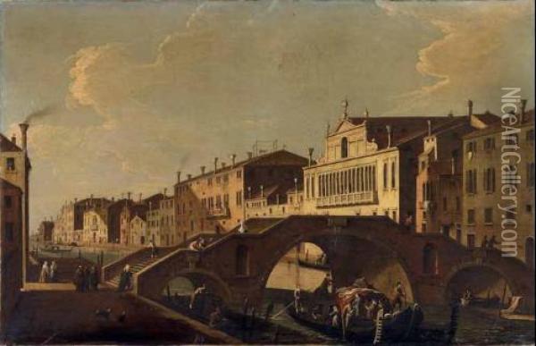 Veduta Del Ponte Dei Tre Archi Sul Rio Di Cannaregio Oil Painting - Bernardo Canal