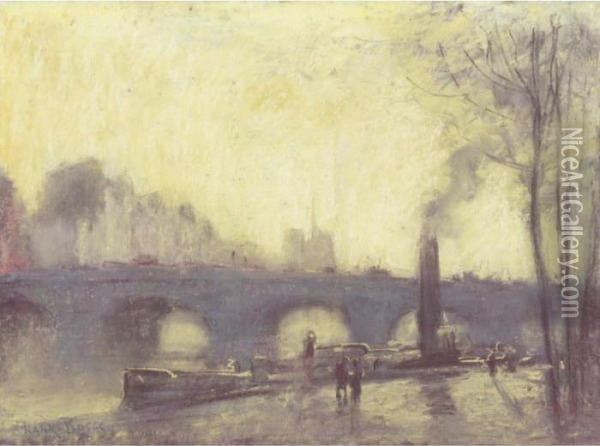 Pont Neuf And Saint Valery: Two Works On Paper Oil Painting - Frank Myers Boggs