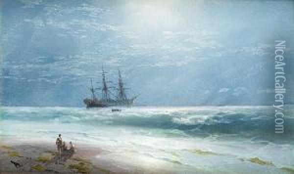 Sailing By Moonlight Oil Painting - Ivan Konstantinovich Aivazovsky