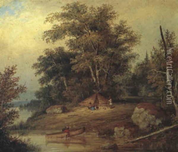 Indians Camping By A River Oil Painting - Cornelius David Krieghoff