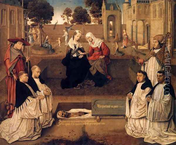 Four Canons with Sts Augustine and Jerome, with the Visitation 1500 Oil Painting - Anonymous Artist