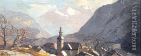 Village En Vanoise Oil Painting - Lucien Poignant