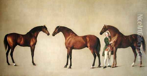 Whistlejacket and two other Stallions with Simon Cobb, the Groom, 1762 Oil Painting - George Stubbs