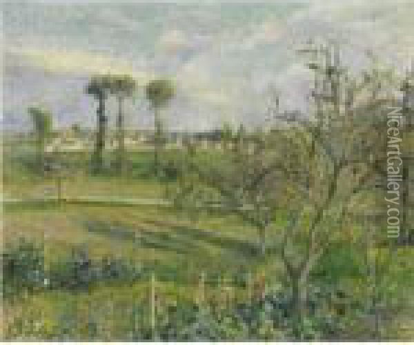 Soleil Couchant Au Velhermeil, Auvers-sur-oise Oil Painting - Camille Pissarro