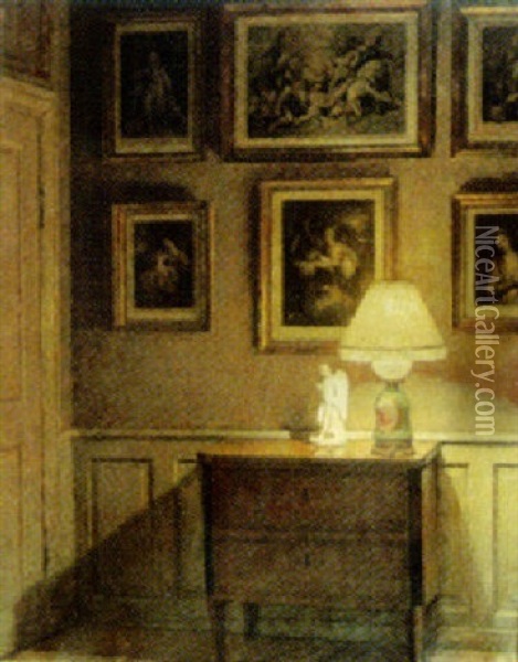 Lampbelyst Interior Oil Painting - Niels Holsoe
