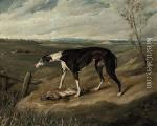 A Greyhound With A Hare Oil Painting - Landseer, Sir Edwin