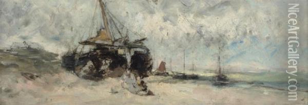 Bomschuit On The Beach Oil Painting - Jacob Henricus Maris