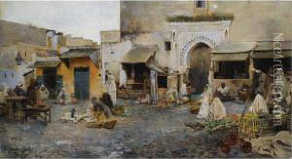 Market In Tangiers Oil Painting - Emilio Sanchez-Perrier