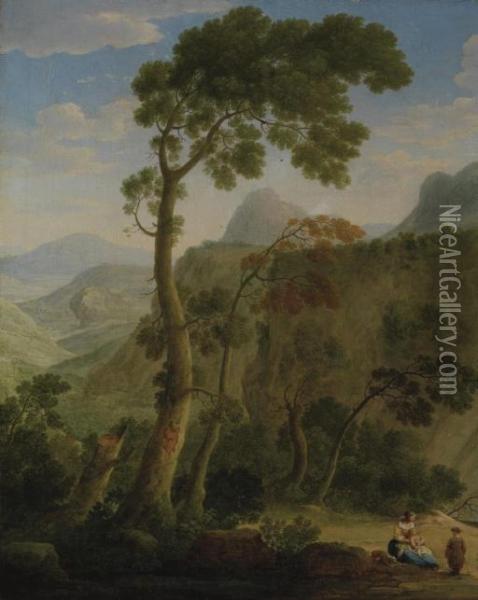A Mountainous Landscape With A Mother And Her Children Resting Oil Painting - Hendrik Frans Van Lint