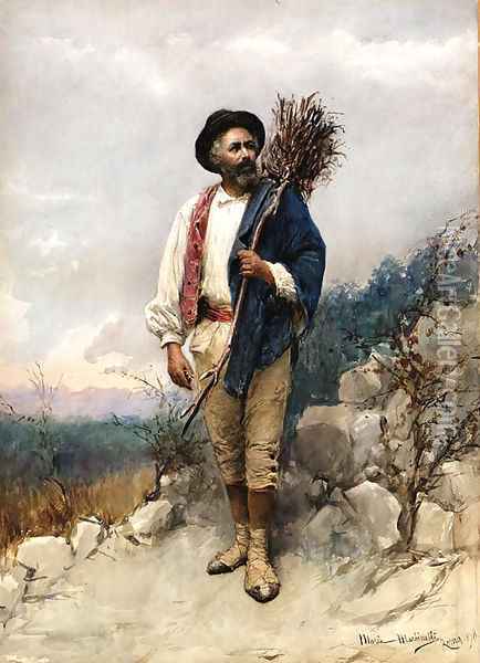A peasant in a rocky landscape Oil Painting - Maria Martinetti