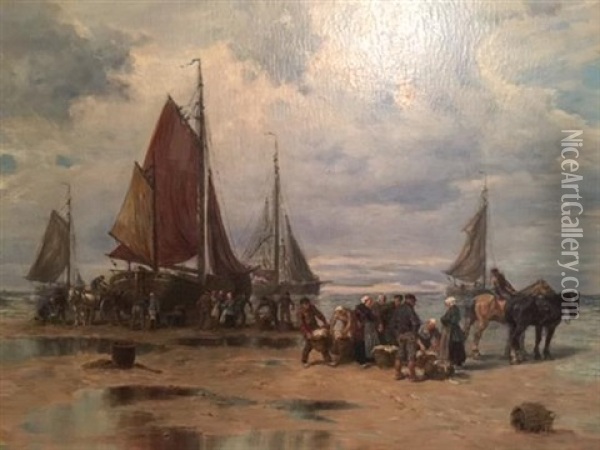 Fishermen On The Beach Oil Painting - Desire Thomassin