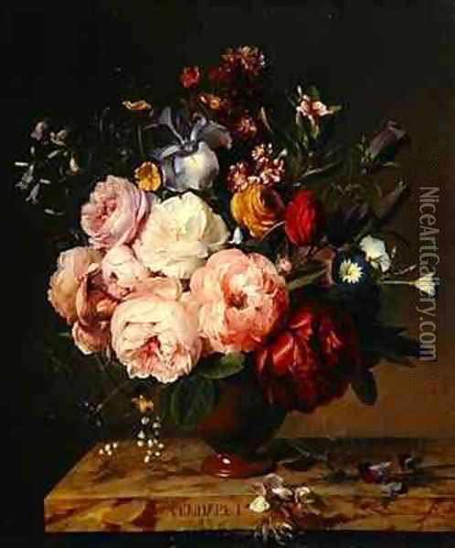 A Vase of Flowers on a Ledge Oil Painting - Jan Frans Van Dael