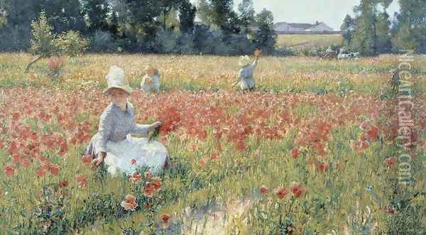 In Flanders Field - Where Soldiers Sleep and Poppies Grow, 1914 Oil Painting - Robert William Vonnoh
