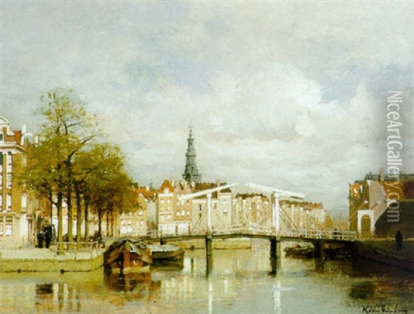 A View Of Amsterdam, The Zuiderkerk In The Distance Oil Painting - Johannes Christiaan Karel Klinkenberg