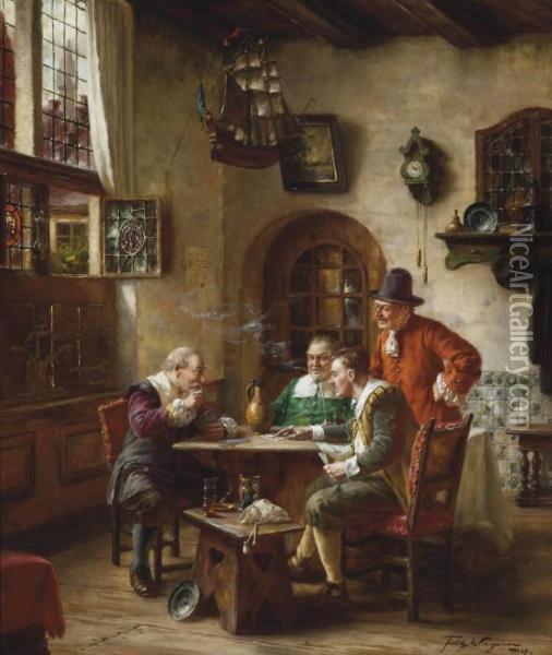 The Card Players Oil Painting - Fritz Wagner
