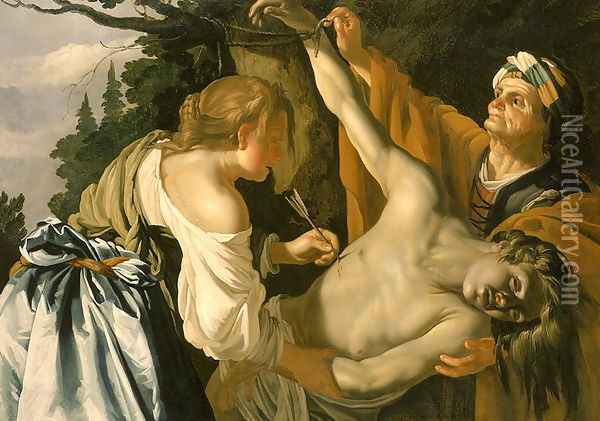 The Nursing of Saint Sebastian 1622 Oil Painting - Dirck Van Baburen