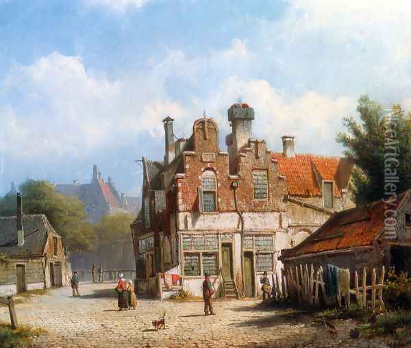 Houses Along A Village Street In Summer Oil Painting - Willem Koekkoek