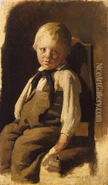 Bauernjunge Auf Einem Stuhl Sitzend (boy On A Chair) Oil Painting - Wilhelm Maria Hubertus Leibl