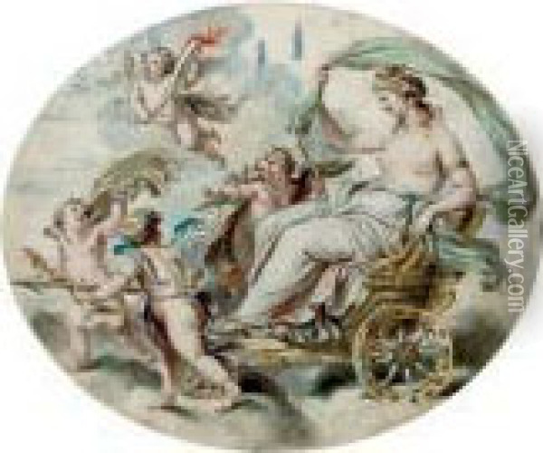 Venus In The Chariot Of Love, Attended To By Cherubs Oil Painting - Giovanni Batista Cipriani