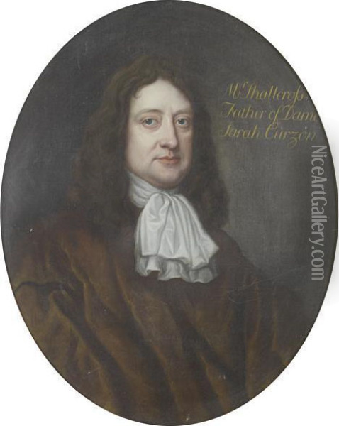 Portrait Of Mr Shallcross, Bust-length, In A Brown Coat And A White Jabot Oil Painting - John Hayls