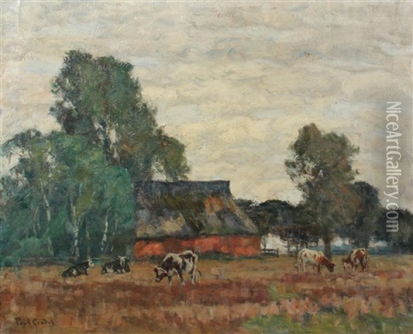 Landschaft Mit Reetgedecktem Haus Und Weidenden Kuhen Oil Painting - Paul Eduard Crodel